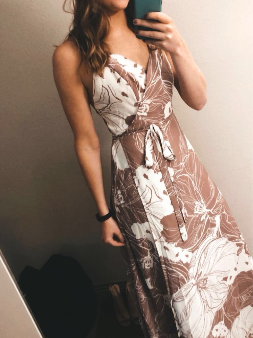 Lulu's Taupe and White Floral Wrap Maxi Dress